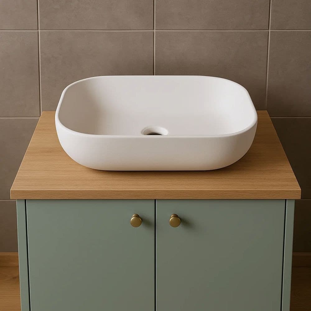 Lavabo Da Appoggio Ceramica Bianco Rettangolare  Arredo Bagno 50,5x40,5x14 Cm - 9