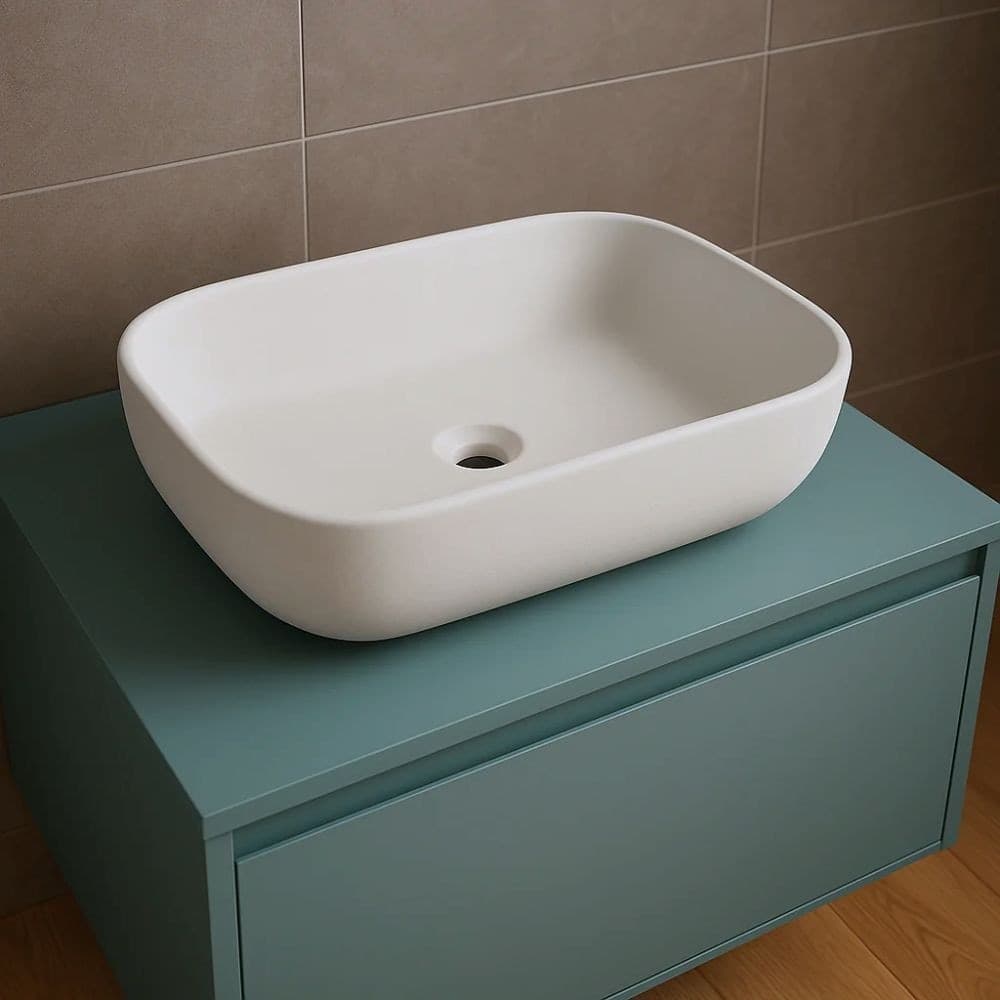 Lavabo Da Appoggio Ceramica Bianco Rettangolare  Arredo Bagno 50,5x40,5x14 Cm - 10
