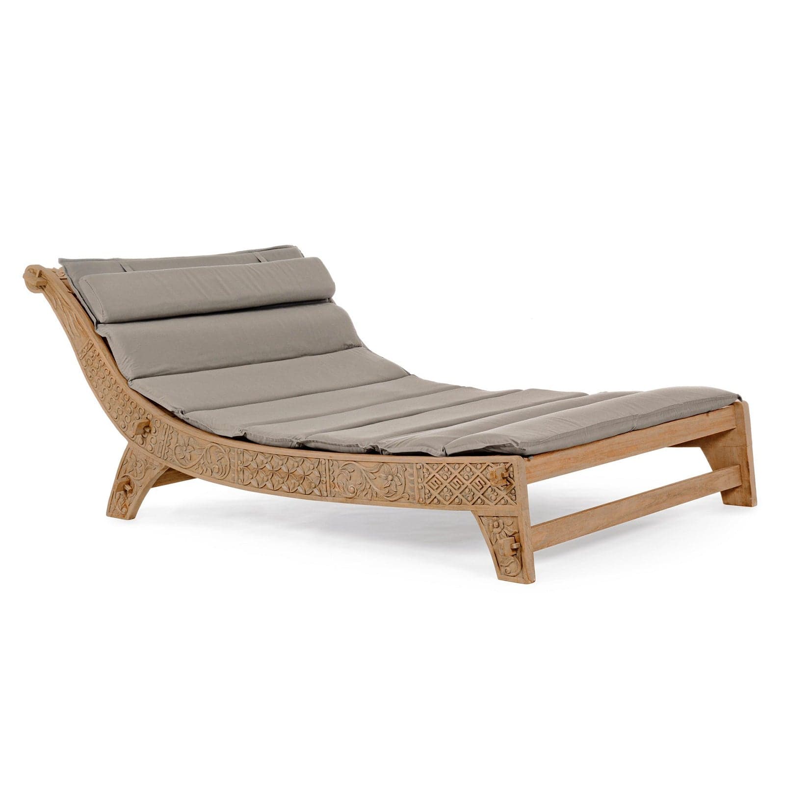 Daybed con cuscino "Sanur" in legno di Teak con finitura color sabbia, per esterno in Lettini Decor Space - Altamura, commercioVirtuoso.it