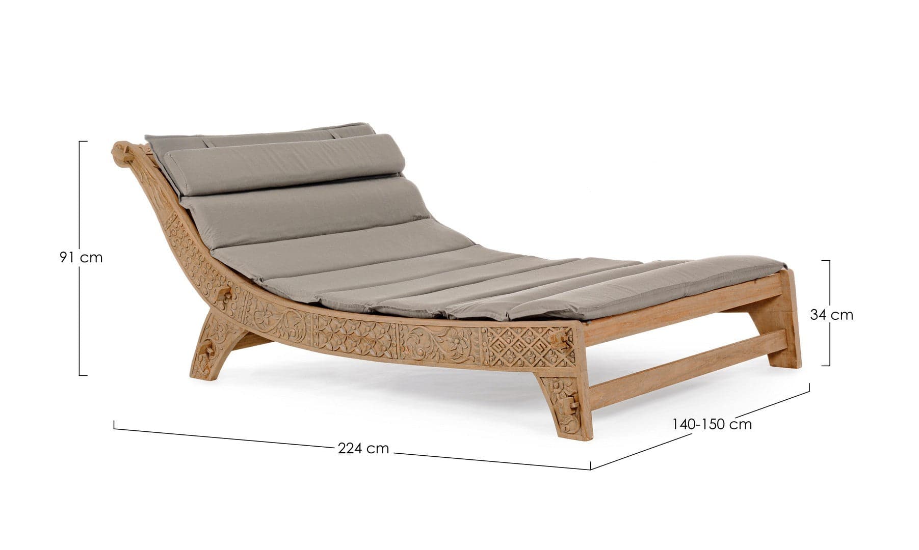 Daybed con cuscino "Sanur" in legno di Teak con finitura color sabbia, per esterno in Lettini Decor Space - Altamura, commercioVirtuoso.it