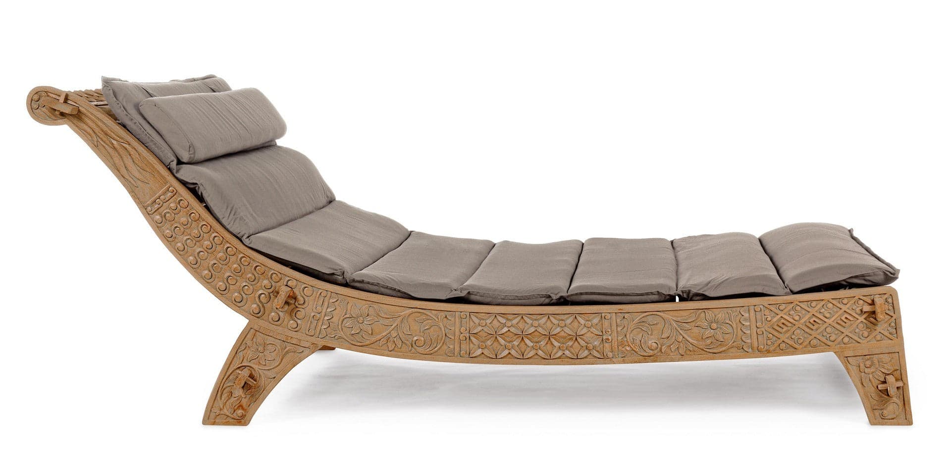 Daybed con cuscino "Sanur" in legno di Teak con finitura color sabbia, per esterno in Lettini Decor Space - Altamura, commercioVirtuoso.it