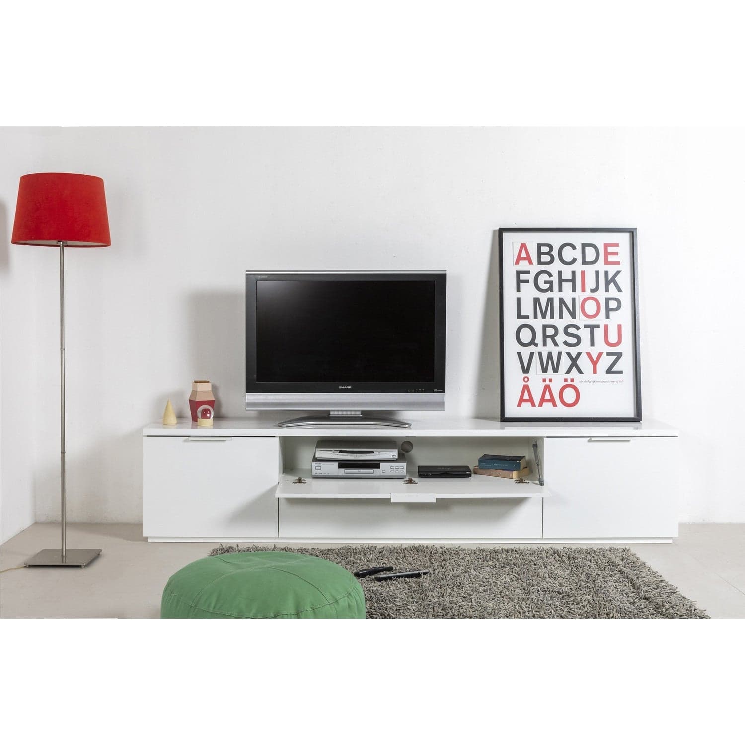 Madia porta TV con 2 cassetti e 2 ante, mobile basso in legno "Made in Italy" 240 cm in Pareti attrezzate Decor Space - Altamura, commercioVirtuoso.it