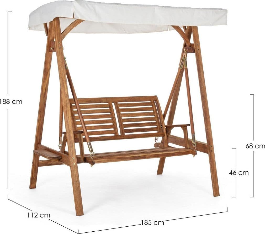 Dondolo a due posti "Noemi" con struttura in legno di acacia, resistente e per esterno in Dondoli coperti Decor Space - Altamura, commercioVirtuoso.it