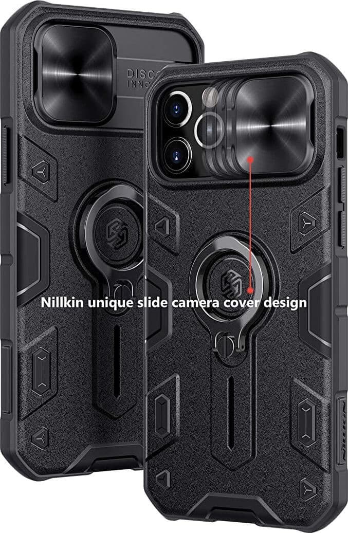 Cover Iphone 12/12 Pro con Copertura per Fotocamera Scorrevole e Anello Nera - 3