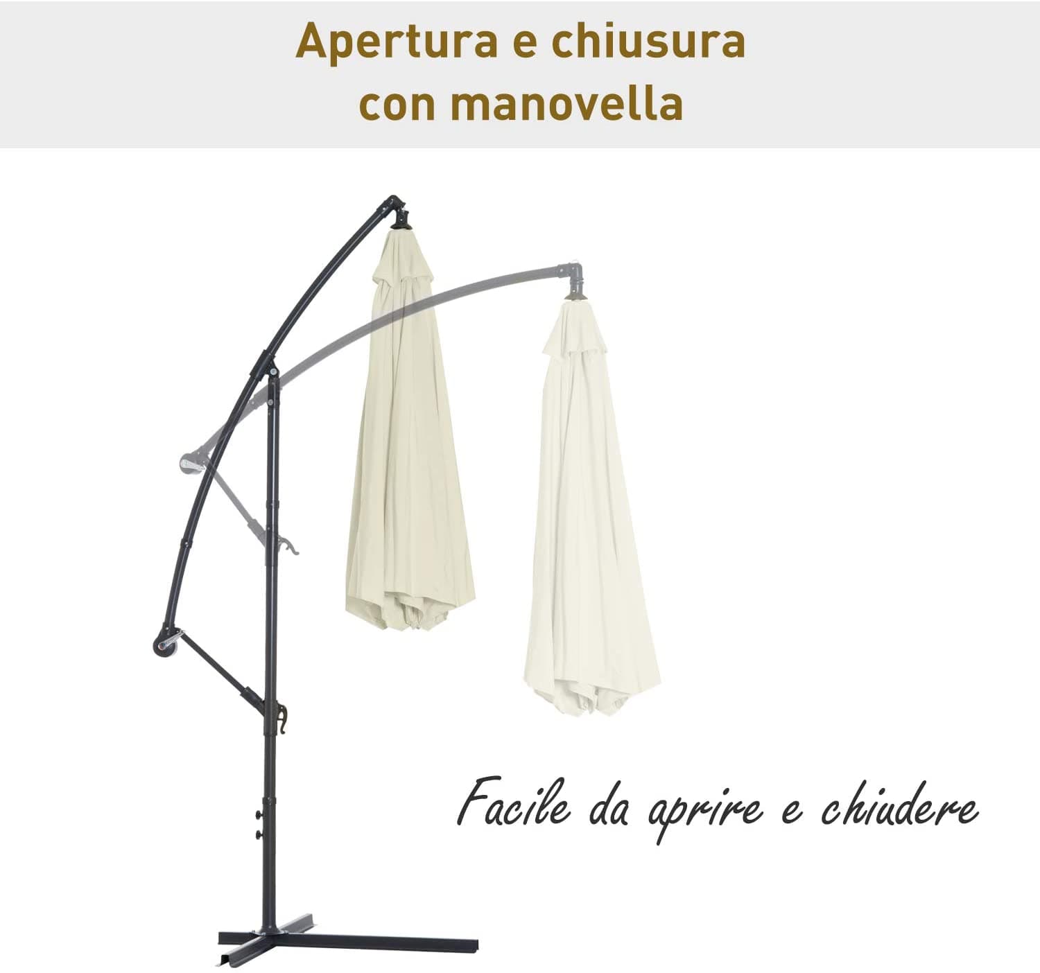 Ombrellone palo laterale "Banana" in acciaio verniciato a polvere per giardino e balcone in Ombrelloni Decor Space - Altamura, commercioVirtuoso.it