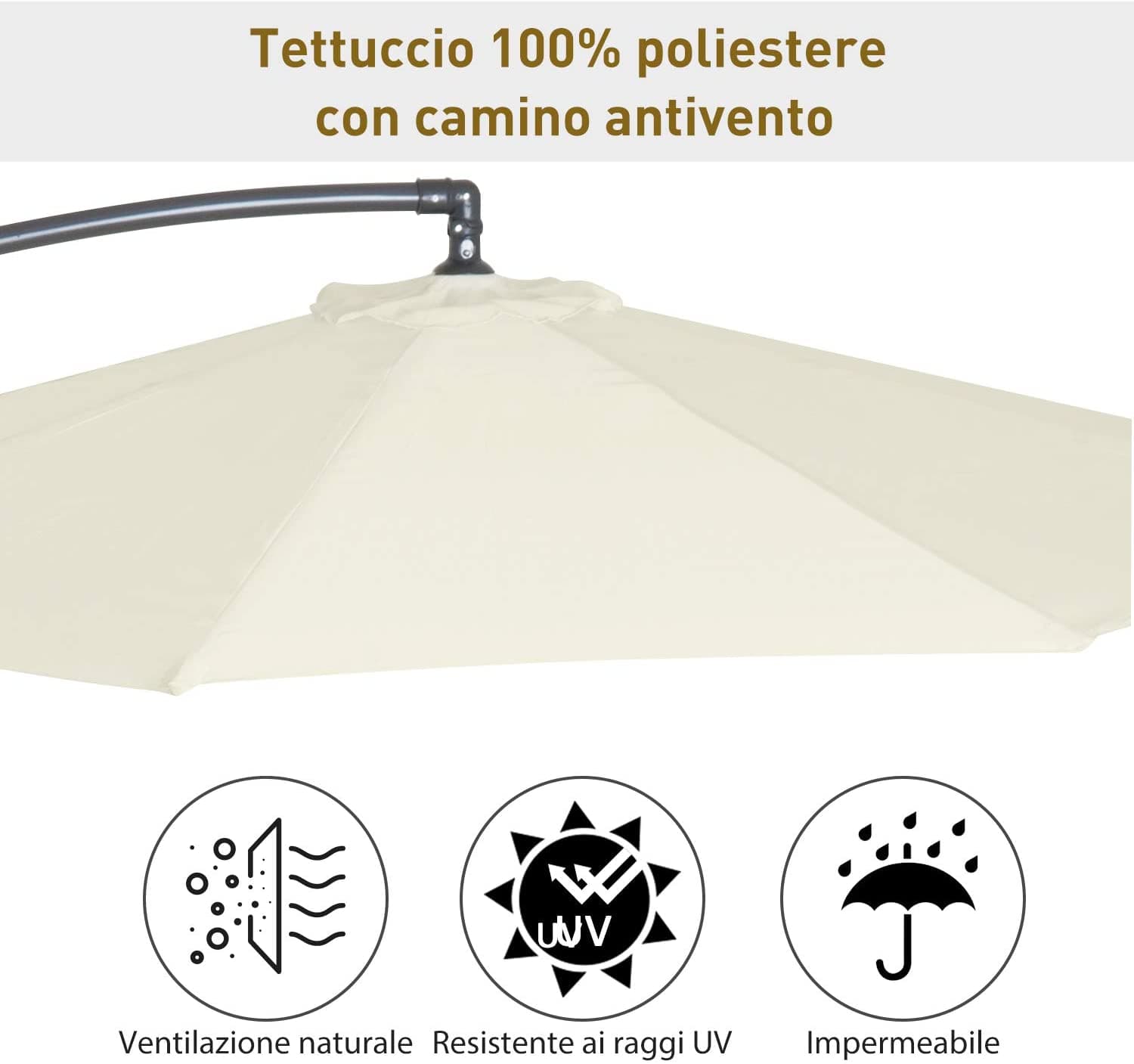 Ombrellone palo laterale "Banana" in acciaio verniciato a polvere per giardino e balcone in Ombrelloni Decor Space - Altamura, commercioVirtuoso.it