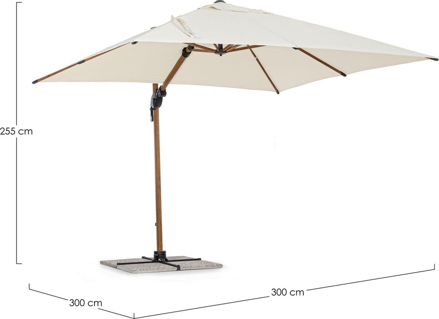 Ombrellone in alluminio con palo laterale orientabile da giardino Orion effetto legno – 3 x 3 mt – Andrea Bizzotto Spa –