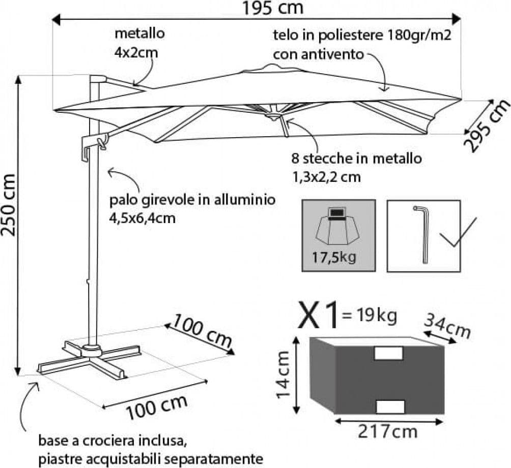 Ombrellone palo laterale "Newton" in alluminio verniciato da giardino e balcone in Ombrelloni Decor Space - Altamura, commercioVirtuoso.it