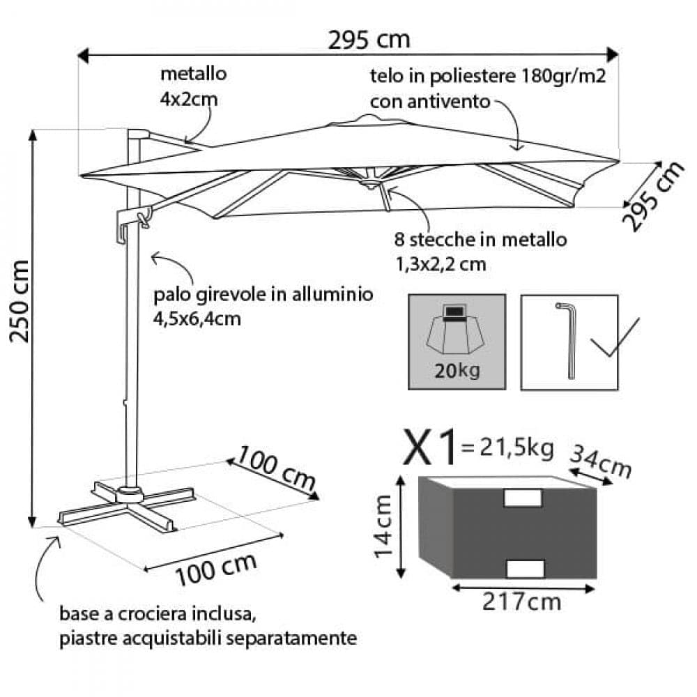 Ombrellone palo laterale "Newton" in alluminio verniciato da giardino e balcone in Ombrelloni Decor Space - Altamura, commercioVirtuoso.it