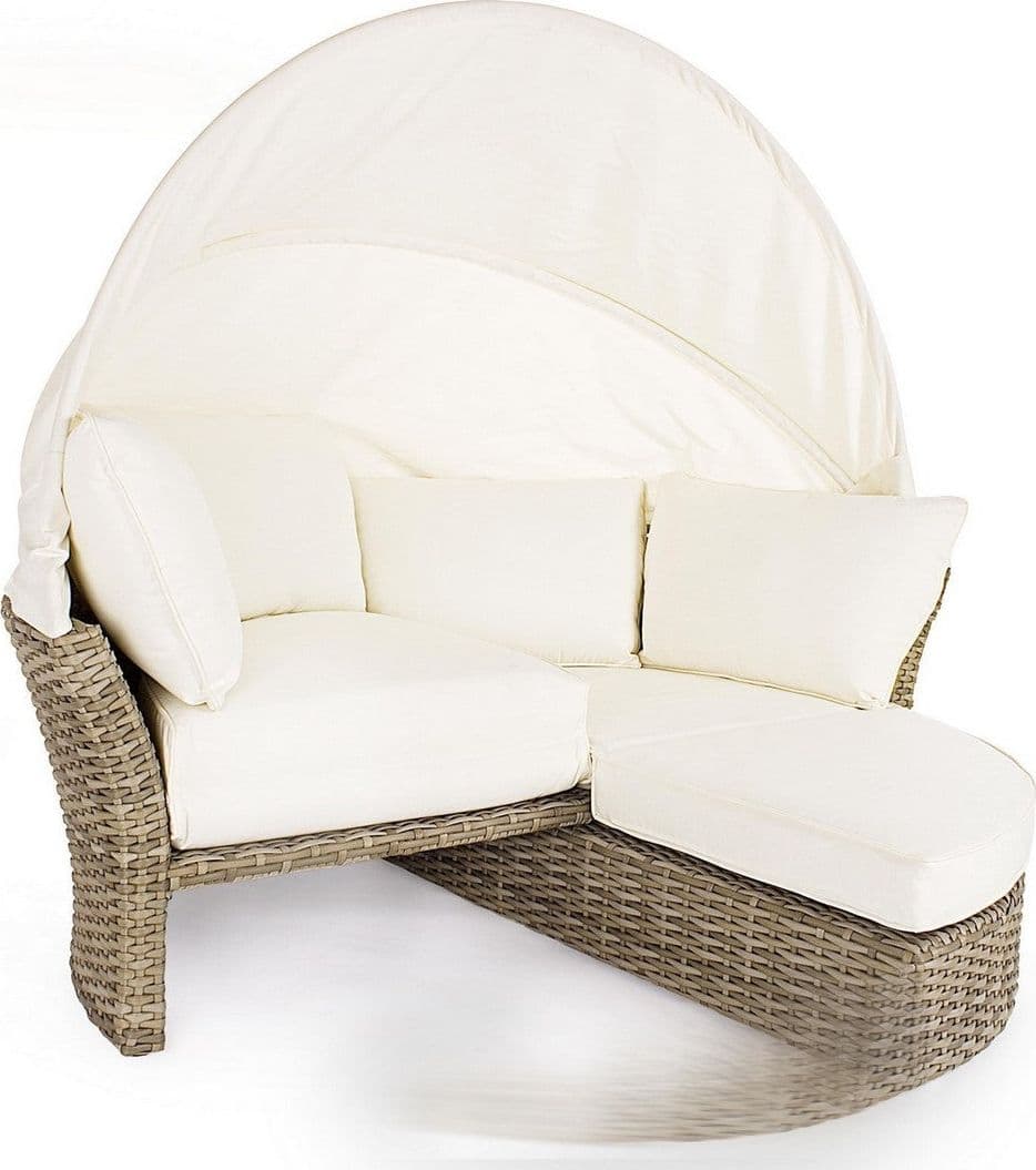 Daybed "Lesly" con cuscino e cappottina, struttura in alluminio e intreccio in fibra sintetica Giardino e giardinaggio/Arredamento da giardino e accessori/Lettini Decor Space - Altamura, Commerciovirtuoso.it