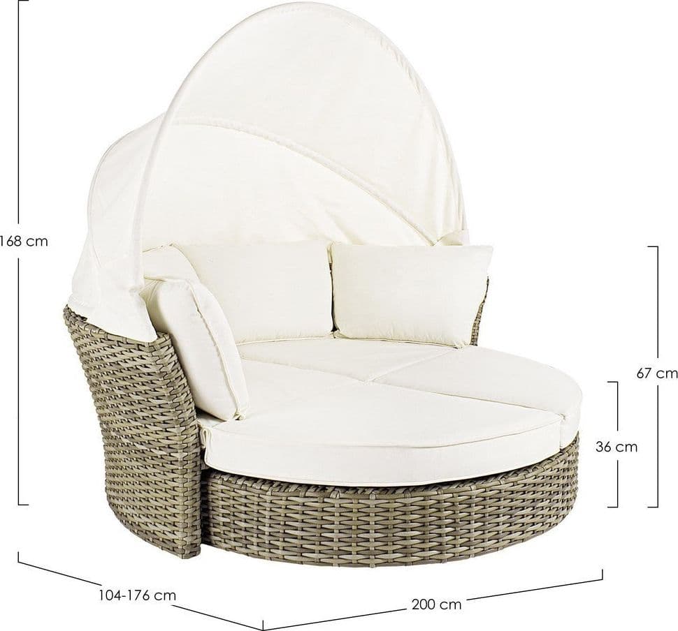 Daybed "Lesly" con cuscino e cappottina, struttura in alluminio e intreccio in fibra sintetica Giardino e giardinaggio/Arredamento da giardino e accessori/Lettini Decor Space - Altamura, Commerciovirtuoso.it