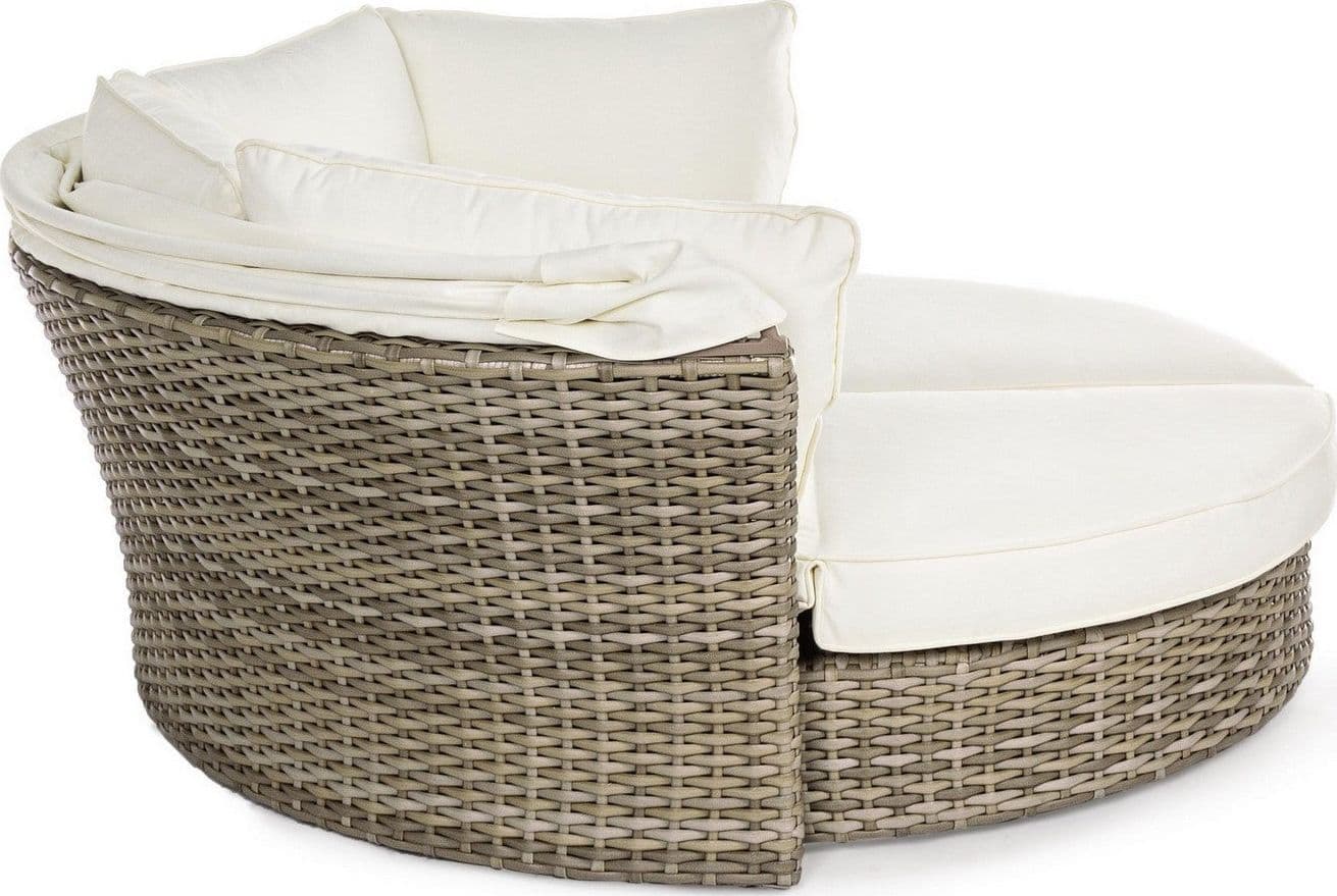 Daybed "Lesly" con cuscino e cappottina, struttura in alluminio e intreccio in fibra sintetica Giardino e giardinaggio/Arredamento da giardino e accessori/Lettini Decor Space - Altamura, Commerciovirtuoso.it