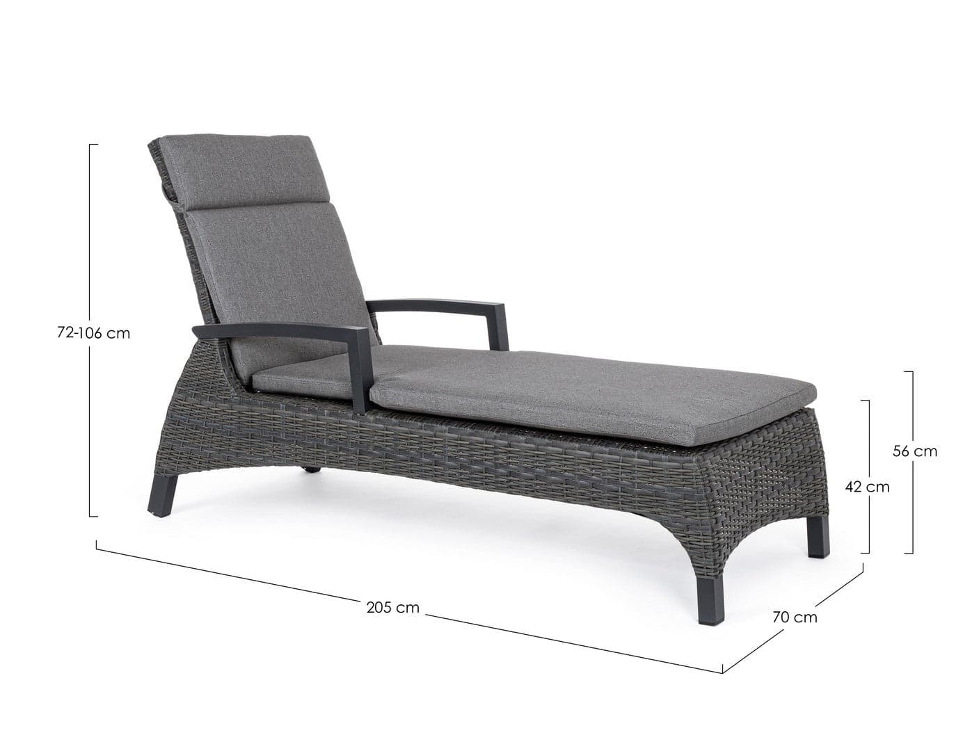 Lettino "Britton" con cuscini, struttura in alluminio e intreccio in fibra sintetica, reclinabile, per esterno in Lettini Decor Space - Altamura, commercioVirtuoso.it