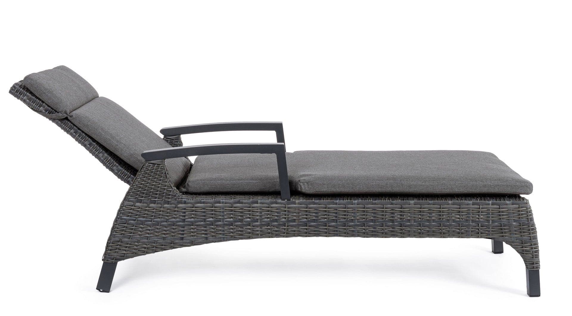 Lettino "Britton" con cuscini, struttura in alluminio e intreccio in fibra sintetica, reclinabile, per esterno in Lettini Decor Space - Altamura, commercioVirtuoso.it