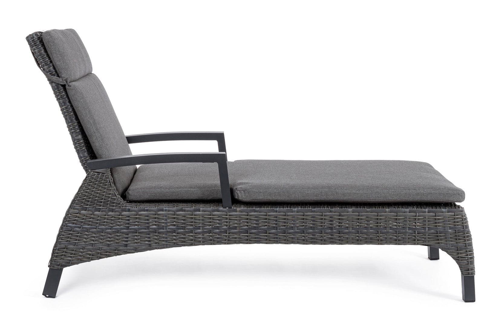 Lettino "Britton" con cuscini, struttura in alluminio e intreccio in fibra sintetica, reclinabile, per esterno in Lettini Decor Space - Altamura, commercioVirtuoso.it