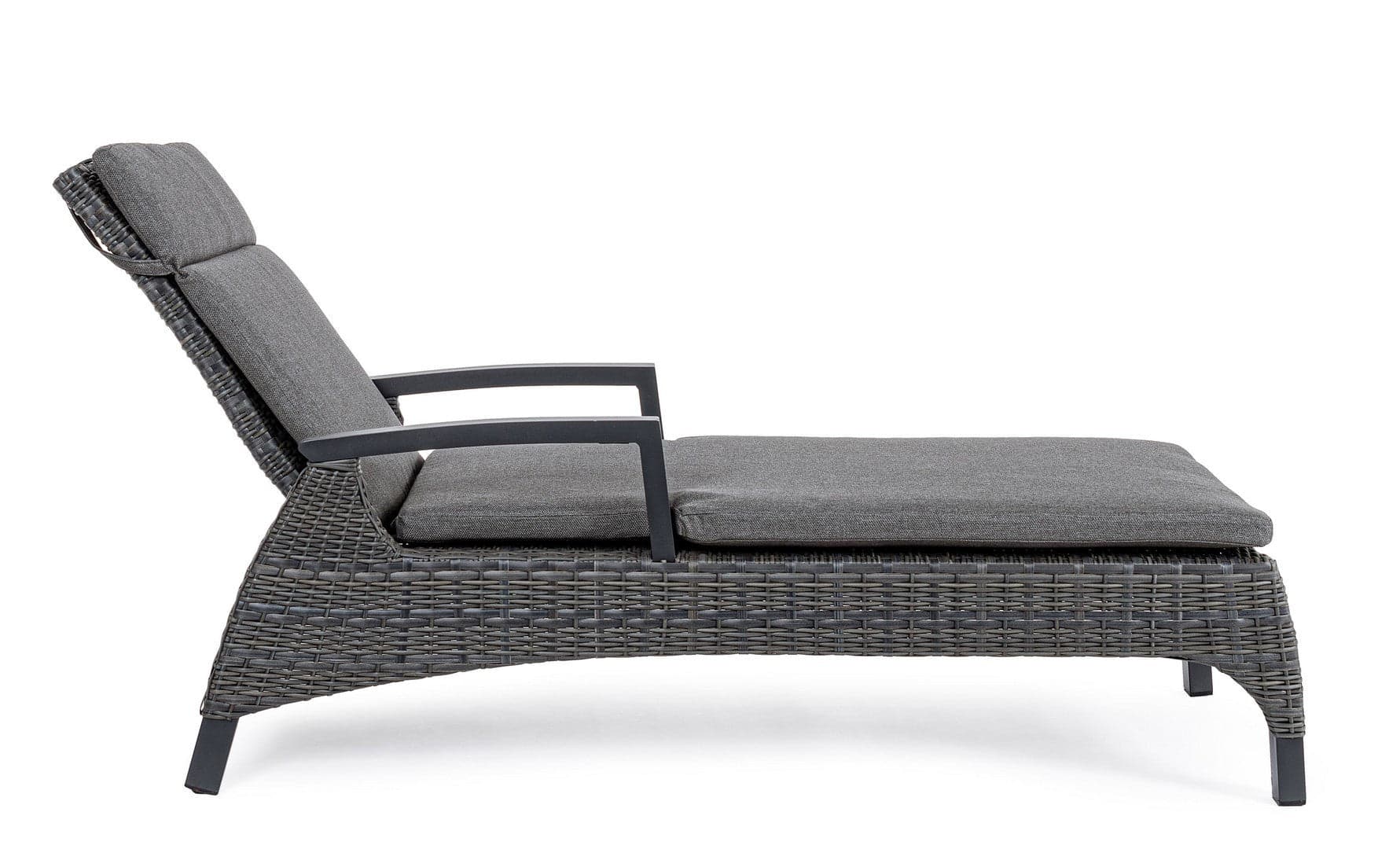 Lettino "Britton" con cuscini, struttura in alluminio e intreccio in fibra sintetica, reclinabile, per esterno in Lettini Decor Space - Altamura, commercioVirtuoso.it