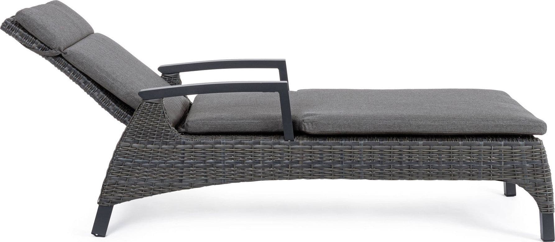 Lettino "Britton" con cuscini, struttura in alluminio e intreccio in fibra sintetica, reclinabile, per esterno in Lettini Decor Space - Altamura, commercioVirtuoso.it