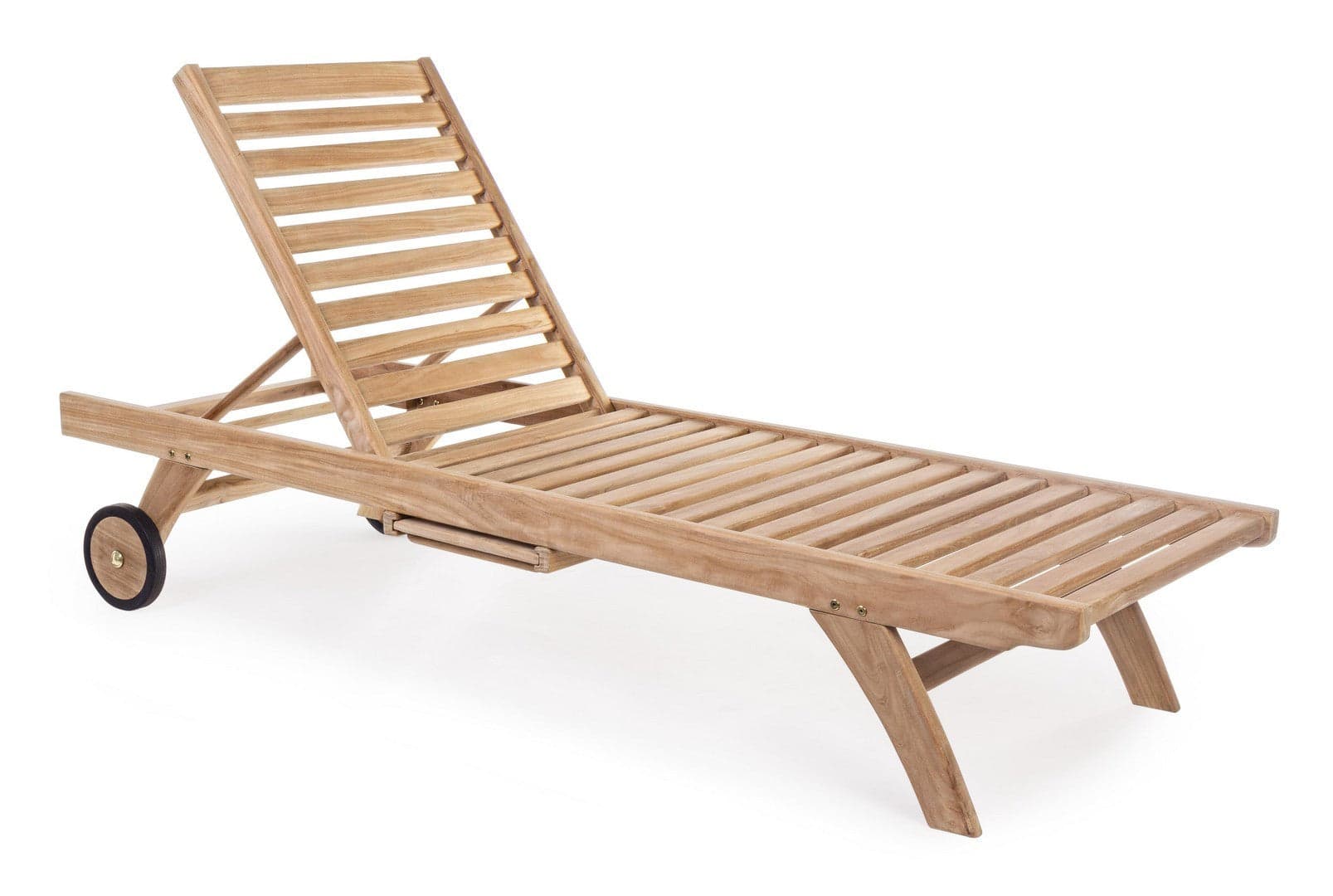 Lettino "Maryland" con ruote rivestite in gomma, in legno di Teak, schienale reclinabile a 4 posizioni in Lettini Decor Space - Altamura, commercioVirtuoso.it