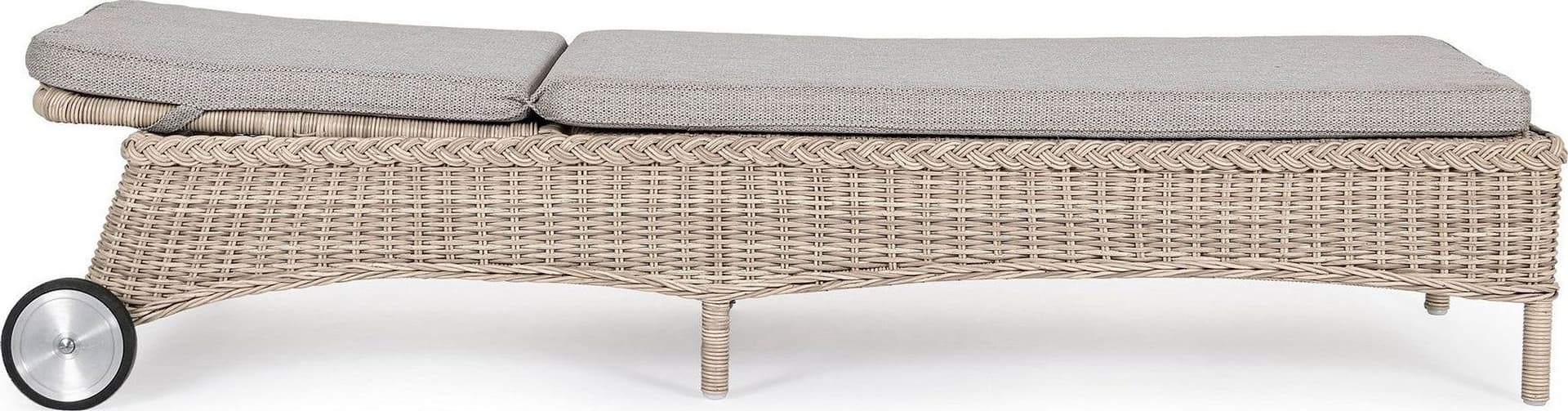 Lettino "Jupiter New" con ruote e cuscino, struttura in alluminio e intreccio in fibra sintetica in Lettini Decor Space - Altamura, commercioVirtuoso.it