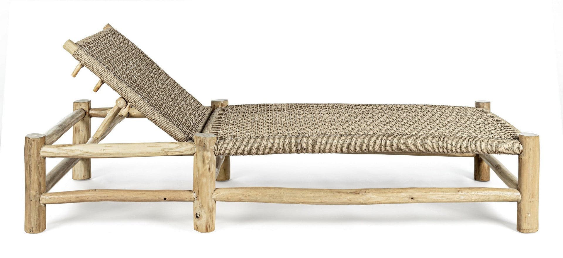 Lettino "Lampok" con struttura in rami di teak con intreccio in fibra sintetica in Lettini Decor Space - Altamura, commercioVirtuoso.it