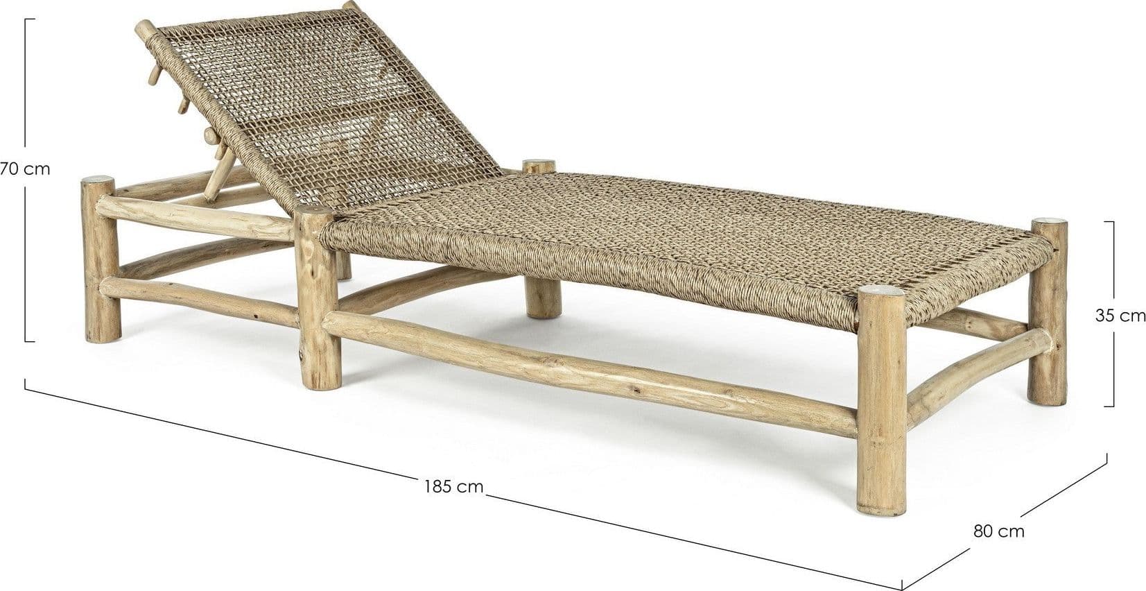 Lettino "Lampok" con struttura in rami di teak con intreccio in fibra sintetica in Lettini Decor Space - Altamura, commercioVirtuoso.it