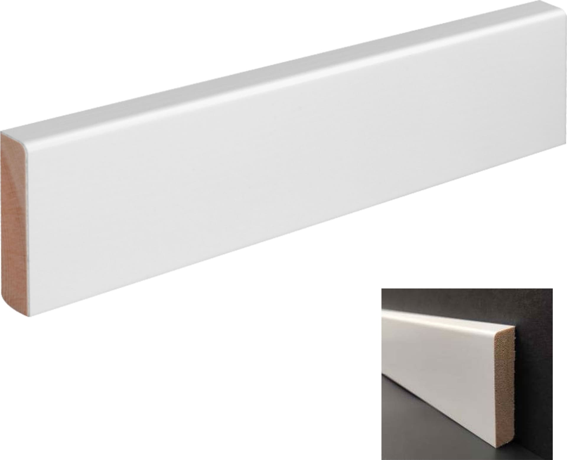 100 metri lineari di Battiscopa PREMIUM in legno MASSELLO squadrato 55x14 laccato bianco liscio - Eternal Parquet