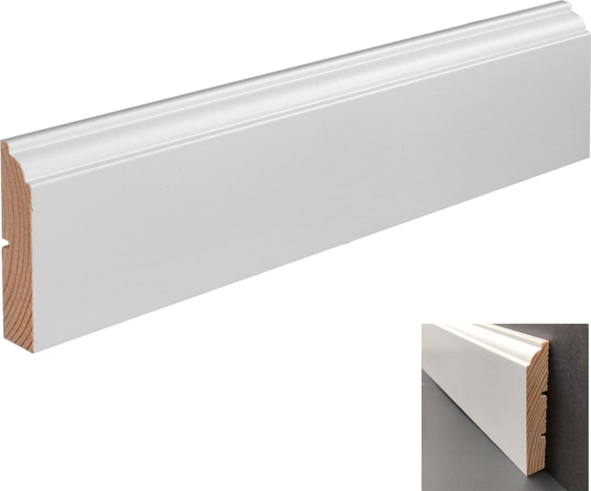 100 metri lineari di Battiscopa PREMIUM in legno MASSELLO mod.FIRENZE 68x15 laccato bianco liscio - 4