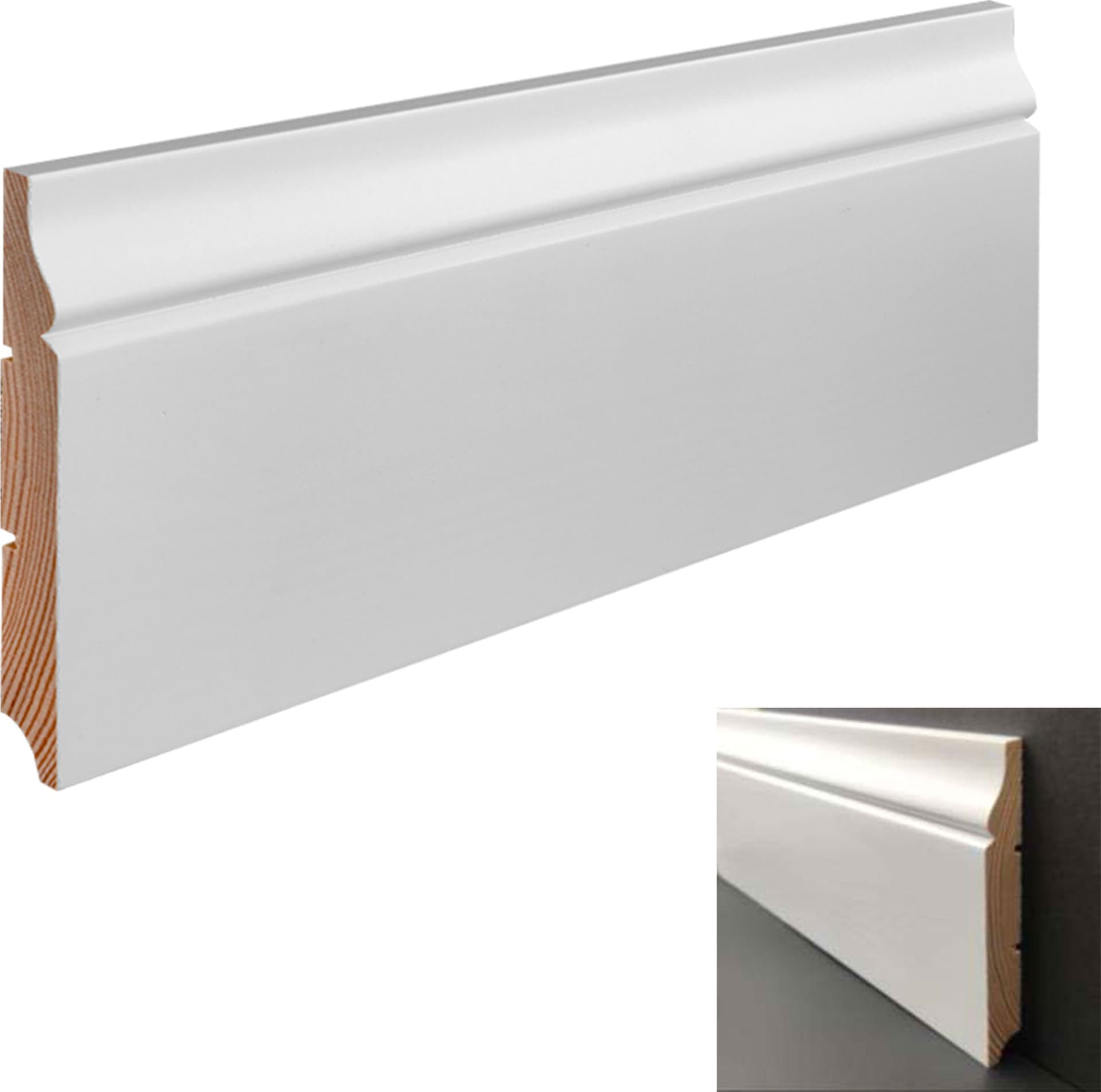 Battiscopa PREMIUM in legno MASSELLO mod.BAROCCO 120x16 laccato bianco liscio (prezzo al metro) Eternal Parquet