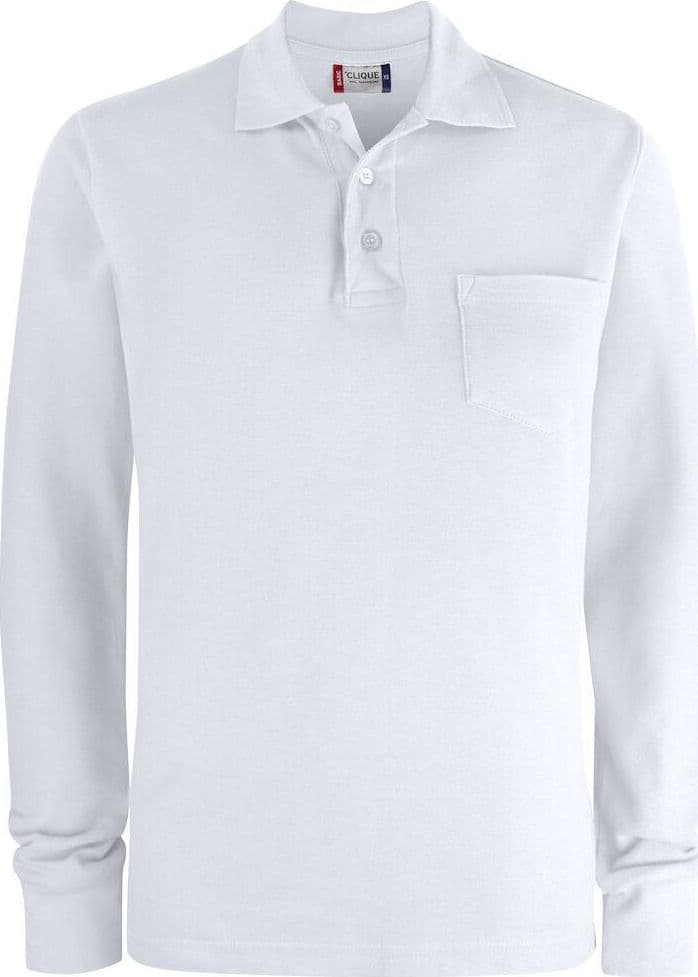 Basic Polo Bianco Polo Manica Lunga con Taschino Taglie Forti - 2