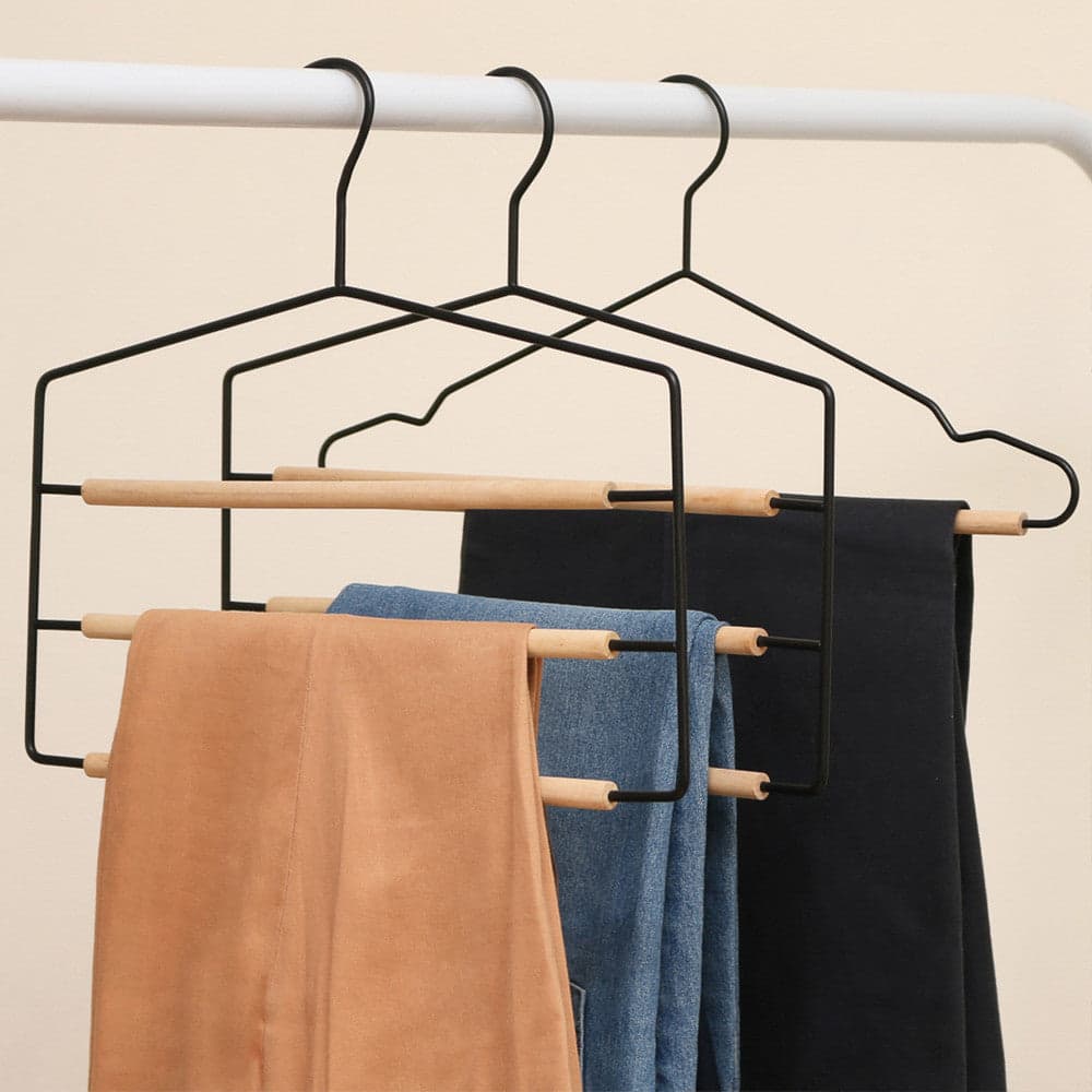 Grucce porta pantaloni 3 scomparti in metallo Nero e legno 37 cm in Organizer per cassetti Decor Space - Altamura, commercioVirtuoso.it