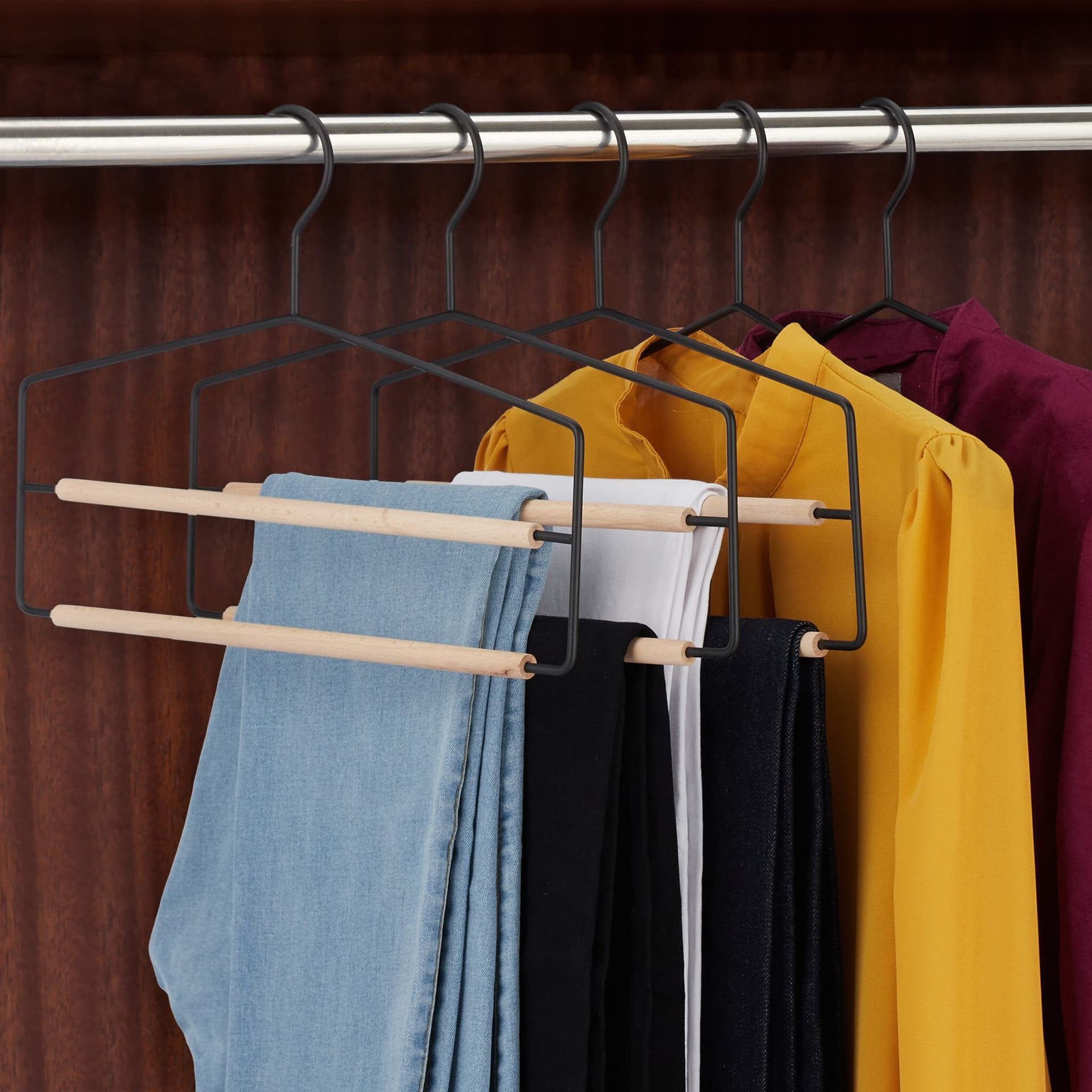 Grucce Porta Pantaloni 2 Scomparti In Metallo Nero E Legno 37 Cm Casa e cucina/Organizzazione interni/Organizzazione guardaroba/Grucce e appendini/Appendini per pantaloni Decor Space - Altamura, Commerciovirtuoso.it