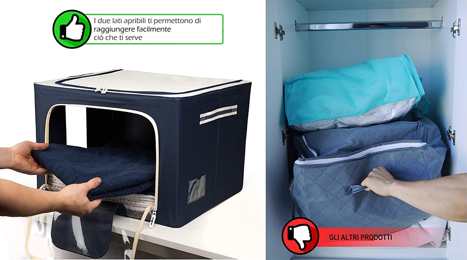 Scatola cambio stagione rigida box in tessuto salvaspazio per armadio con doppia cerniera in Organizer per cassetti Decor Space - Altamura, commercioVirtuoso.it