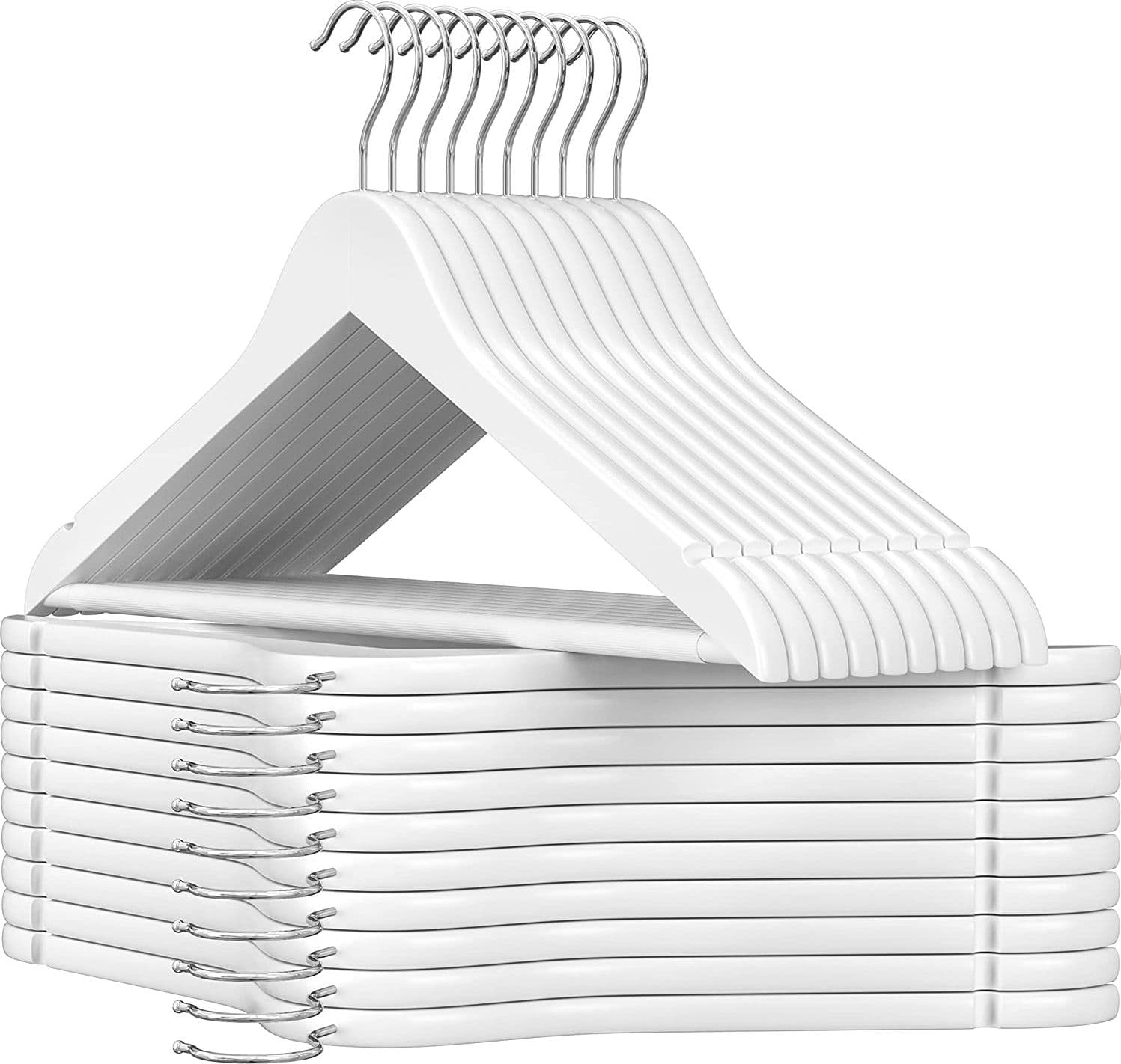 Grucce appendiabiti in legno Bianco con tacche e barra per pantaloni 43 cm in Grucce Decor Space - Altamura, commercioVirtuoso.it