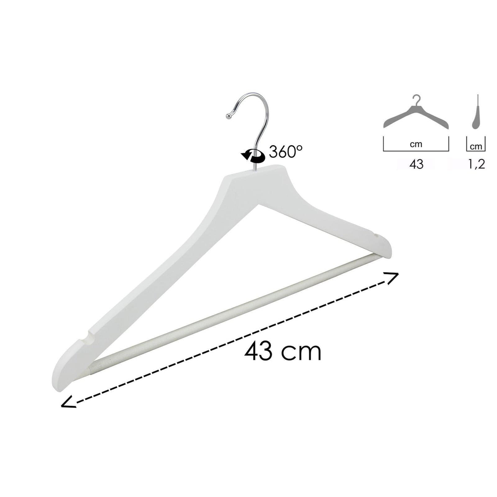 Grucce appendiabiti in legno Bianco con tacche e barra per pantaloni 43 cm in Grucce Decor Space - Altamura, commercioVirtuoso.it
