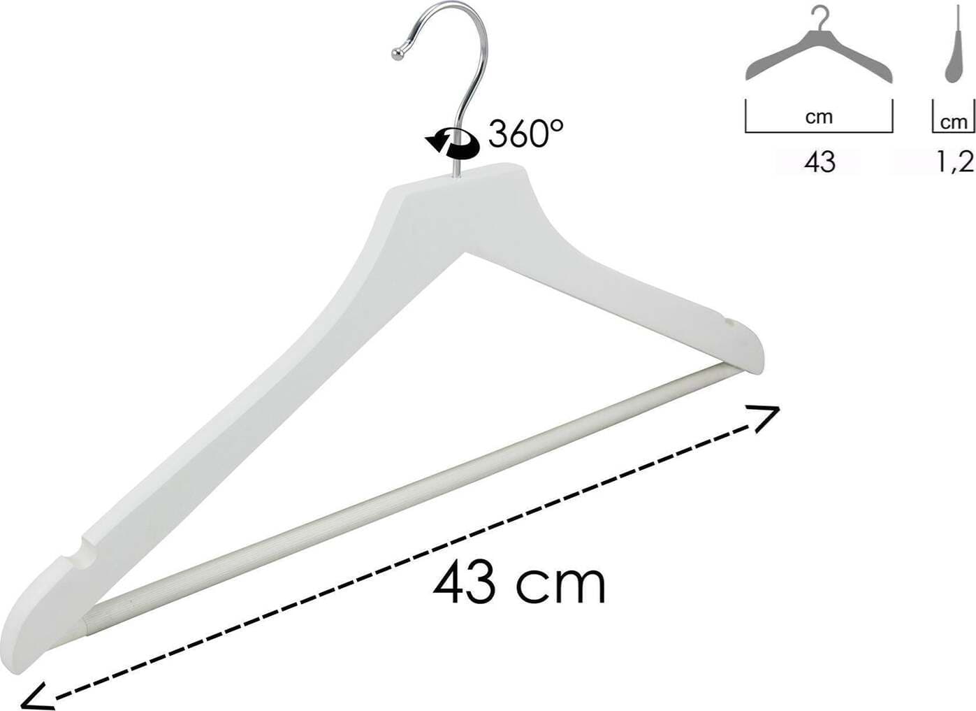 Grucce Appendiabiti In Legno Bianco Con Tacche E Barra Per Pantaloni 43 Cm Casa e cucina/Organizzazione interni/Organizzazione guardaroba/Grucce e appendini/Grucce Decor Space - Altamura, Commerciovirtuoso.it