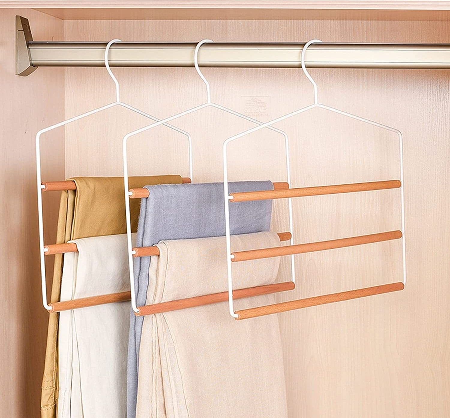Grucce porta pantaloni 3 scomparti in metallo Bianco e legno 37 cm in Appendini per pantaloni Decor Space - Altamura, commercioVirtuoso.it