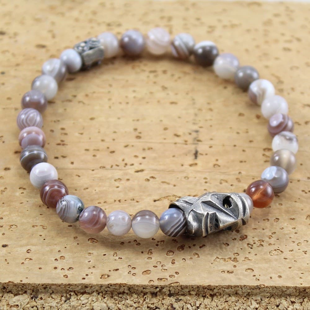 Bracciale Elastico Agata e Maschera Mamuthones Argento - 2