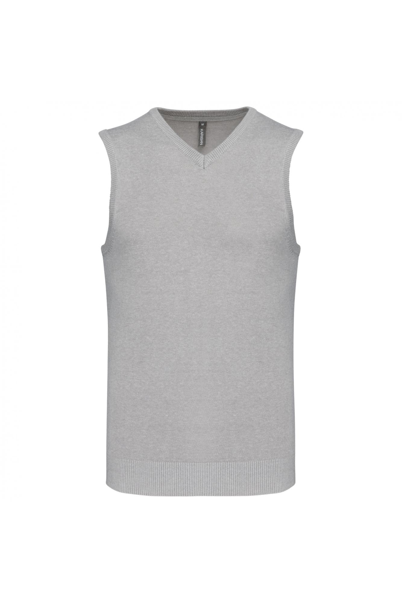 Gilet Scollo a V Grigio Melange Maglione Smanicato  Misto Cotone - 2