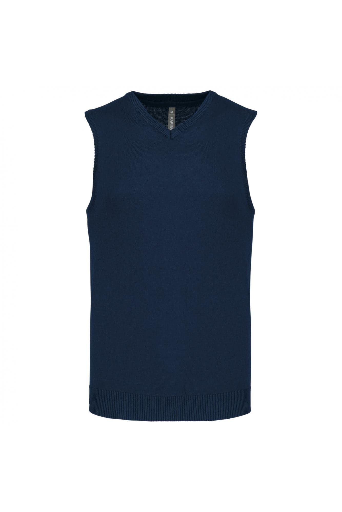 Gilet Scollo a V Blu Maglione Smanicato  Misto Cotone - 2