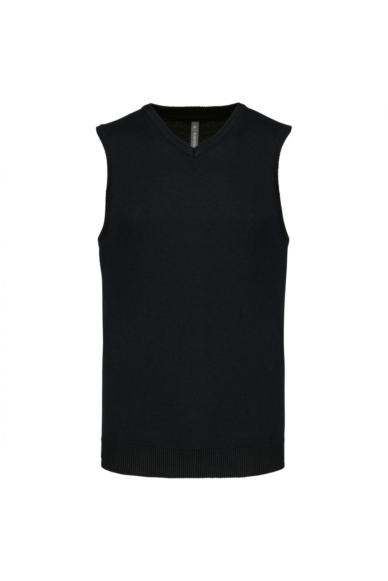 Gilet Scollo a V Nero Maglione Smanicato  Misto Cotone - 2