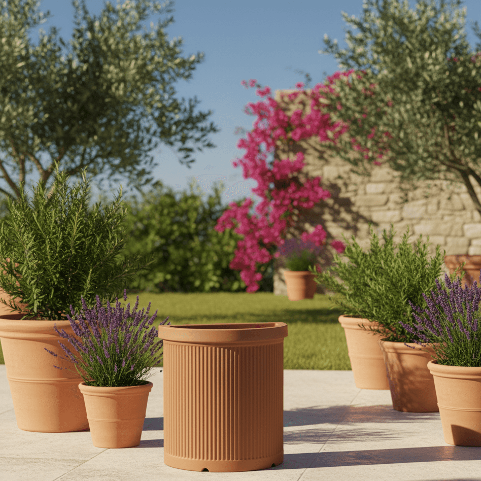 Vaso Semicerchio Millerighe rotondo in resina per piante e fiori "Made in Italy" da esterno - 8
