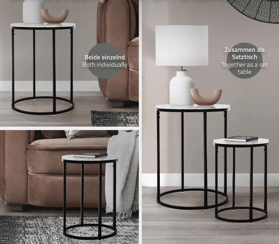 Set 2 Tavolini Da Salotto Moderno In Metallo Con Piano Effetto Marmo Casa e cucina/Arredamento/Soggiorno/Tavoli e tavolini/Tavolini bassi Decor Space - Altamura, Commerciovirtuoso.it