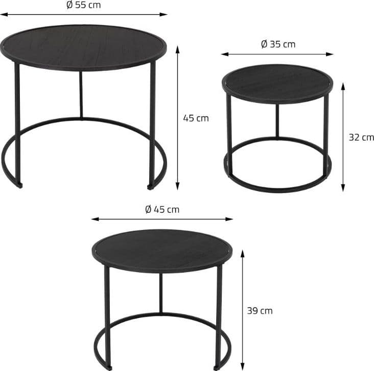 Set 3 Tavolini Da Salotto Moderno In Metallo Con Piano In Legno Casa e cucina/Arredamento/Soggiorno/Tavoli e tavolini/Tavolini bassi Decor Space - Altamura, Commerciovirtuoso.it