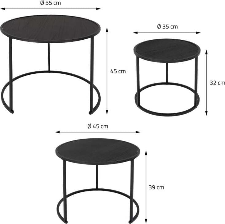 Set 3 Tavolini Da Salotto Moderno In Metallo Con Piano In Legno Casa e cucina/Arredamento/Soggiorno/Tavoli e tavolini/Tavolini bassi Decor Space - Altamura, Commerciovirtuoso.it