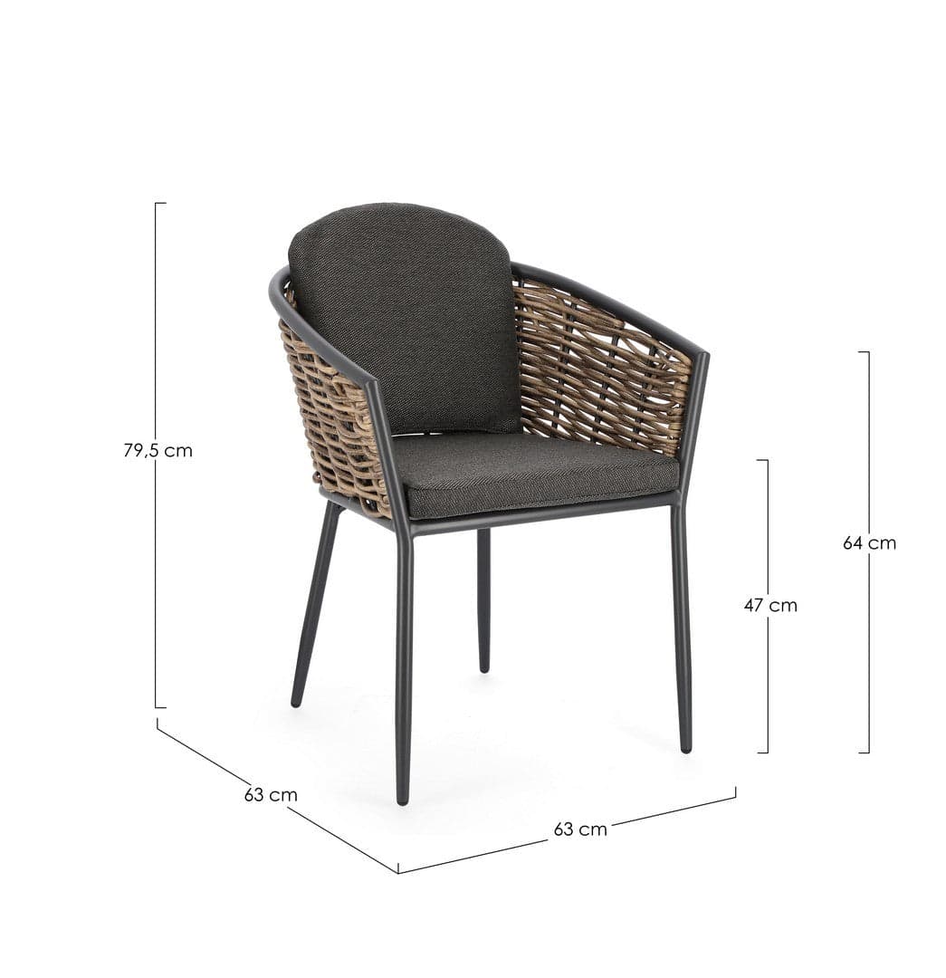 Sedia con braccioli "Maribela" struttura e gambe in alluminio, per esterno, seduta con cuscini - 26