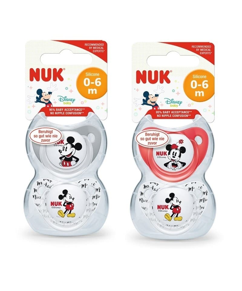 Nuk Succhietto Mickey in Silicone 0-6 Mesi 2 Pz. Grigio