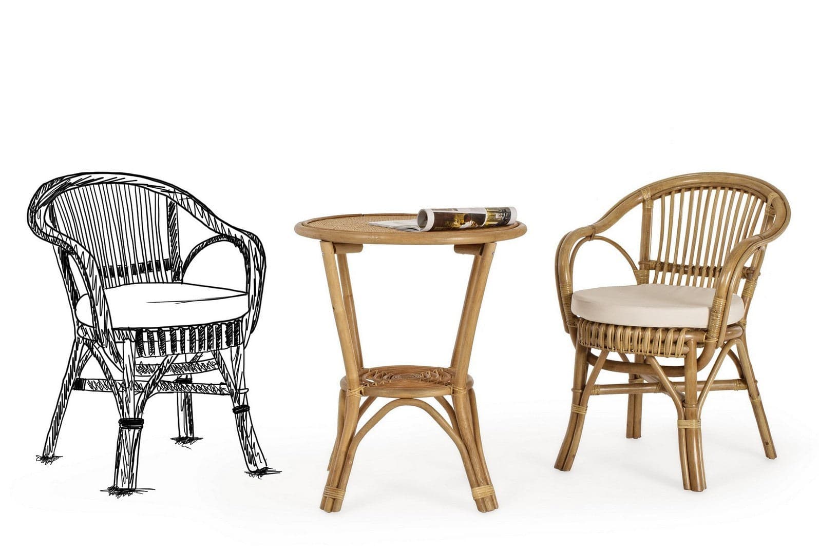 Poltrona "Barina" con cuscini comodi,  impilabile, struttura in rattan per esterno da 80 cm in Sedie per tavolo da giardino Decor Space - Altamura, commercioVirtuoso.it