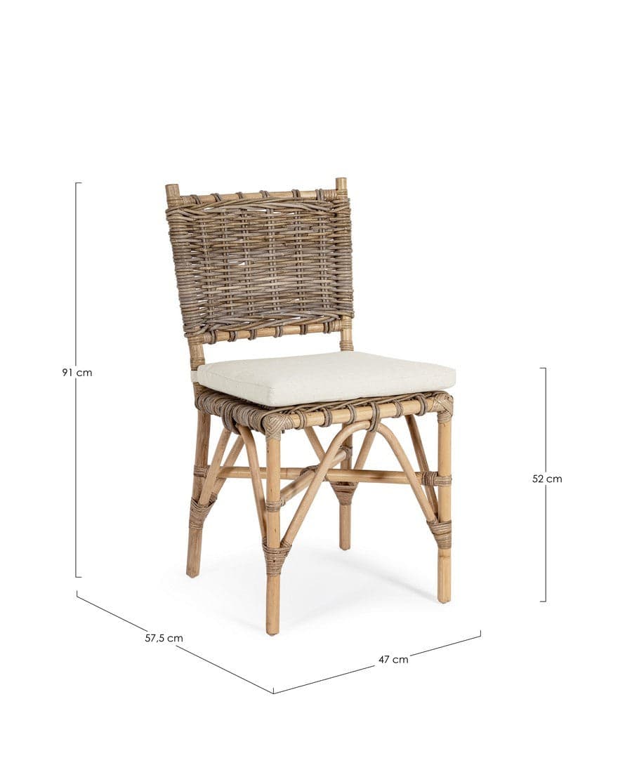 Sedia con cuscino "Tarifa" struttura in rattan, intreccio in kubu per esterno in Sedie per tavolo da giardino Decor Space - Altamura, commercioVirtuoso.it