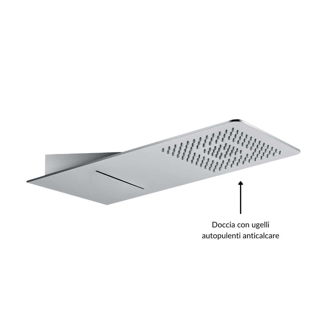 Soffione Doccia a Parete Acciaio Inox Punta Quadrata Con Cascata - 2