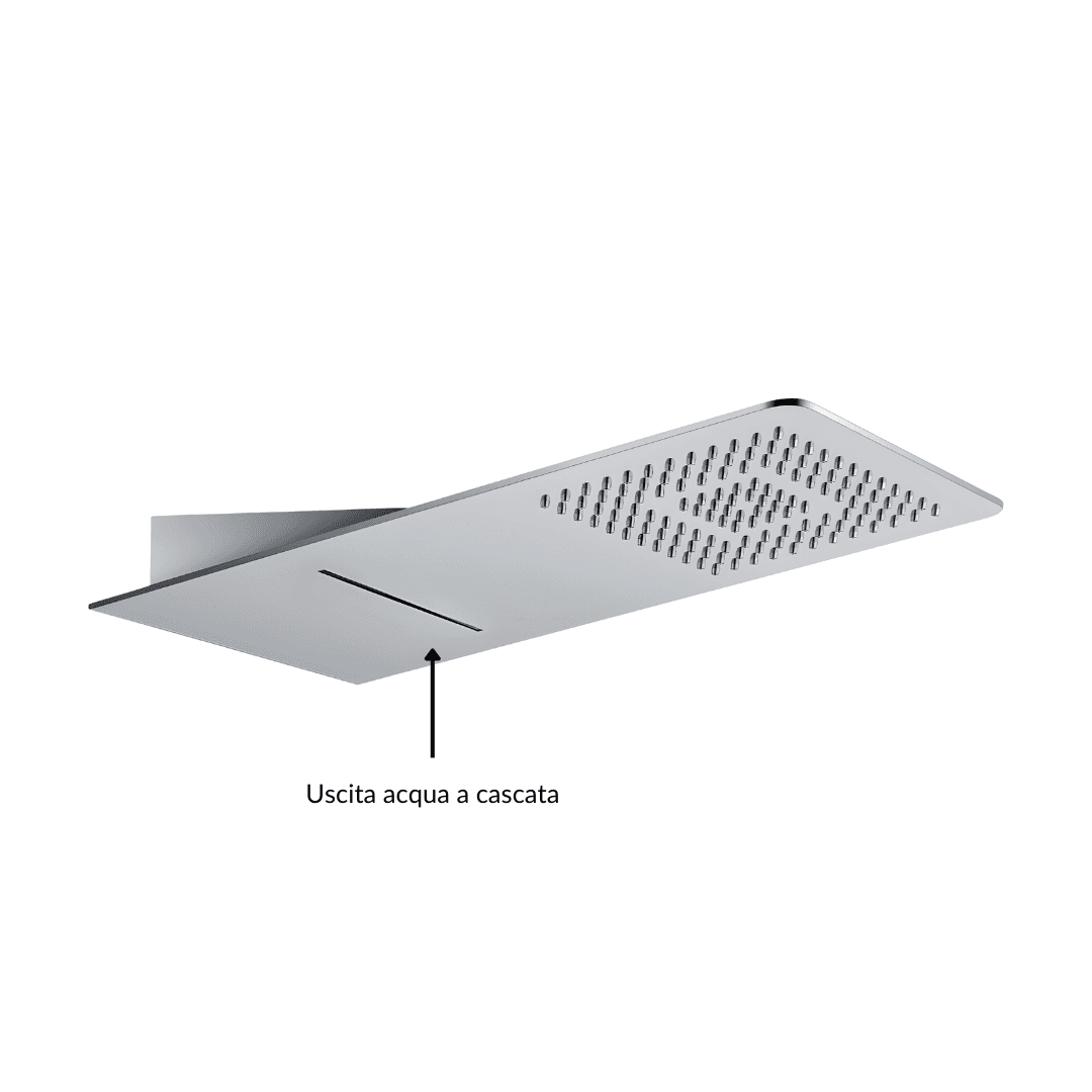 Soffione Doccia a Parete Acciaio Inox Punta Quadrata Con Cascata - 3
